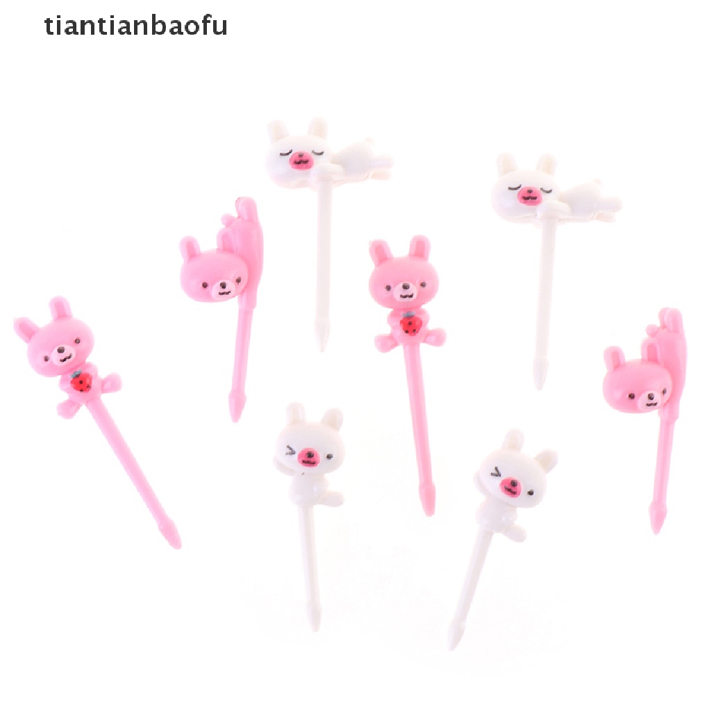 [tiantianbaofu] 8Pcs Mini Cute Bear Animal Fruit Fork Cartoon Snack Cake Dessert Food Toothpick Boutique