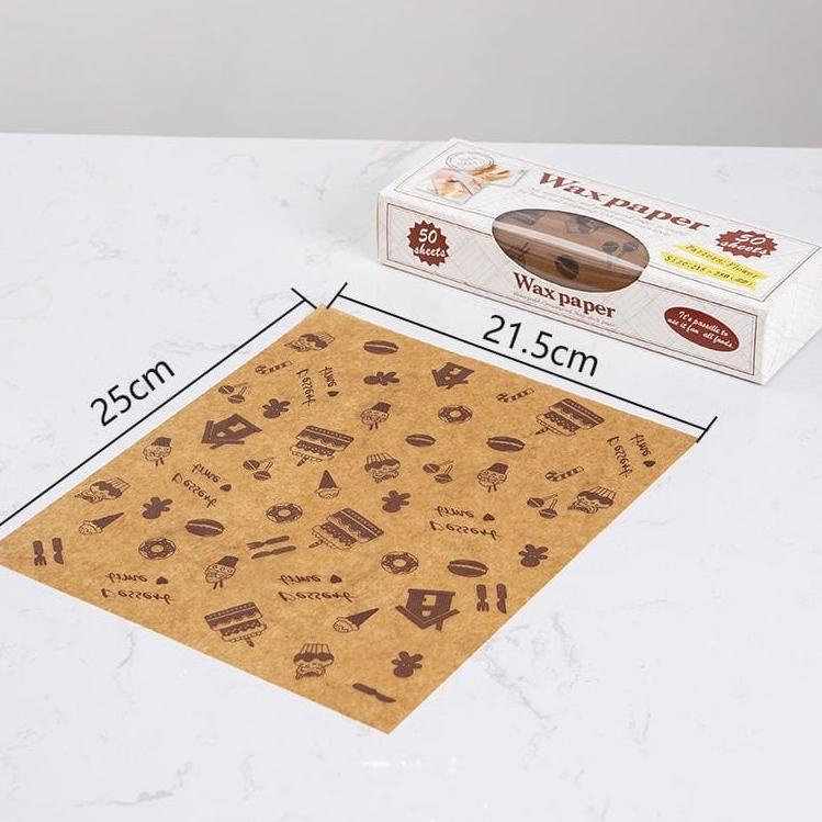 

Grosir KTS8E BAKINDO Food Wrapping / Wax Paper / Kertas Burger Nasi / Baking Paper Motif / Kertas Roti J53 Ready stock