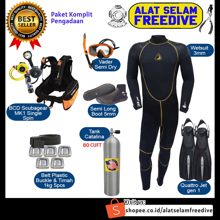 Jual Paket Komplit Lengkap Scuba Diving Pengadaan Selam Dive BCD Mask