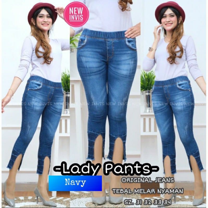 SIZE 31-38 LADY PANTS JEANS 7/9 PINGGANG KARET MELAR