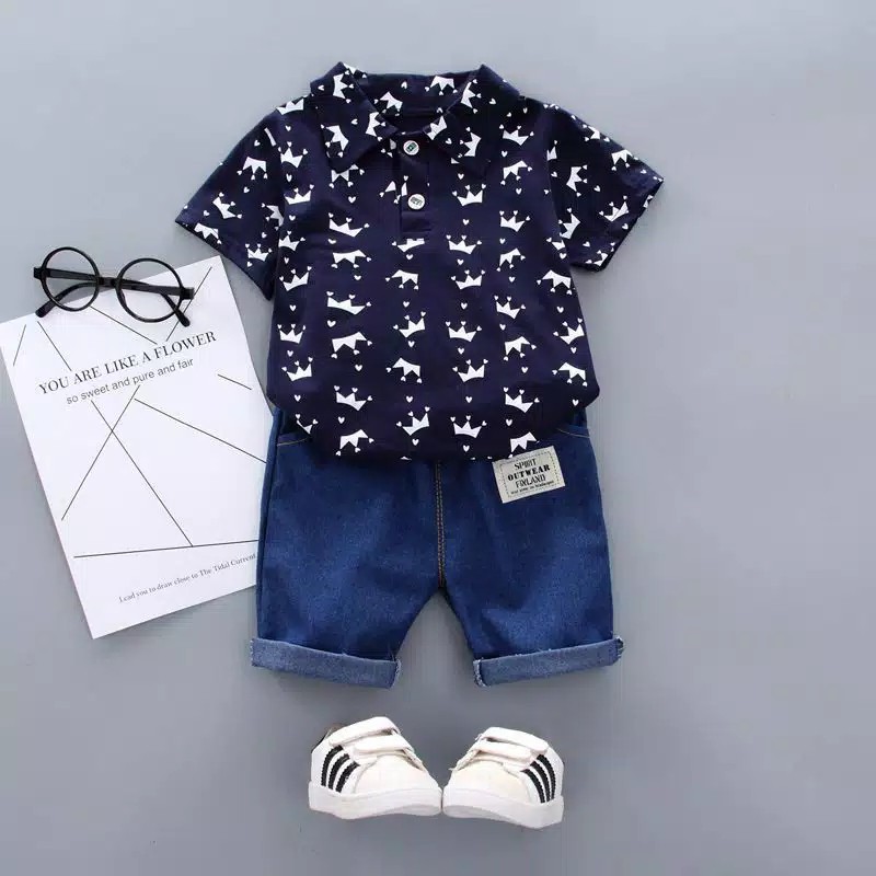 Baby Boy Outfit Crown Love / Baju Bayi Laki Laki / Baju Bayi Cowo