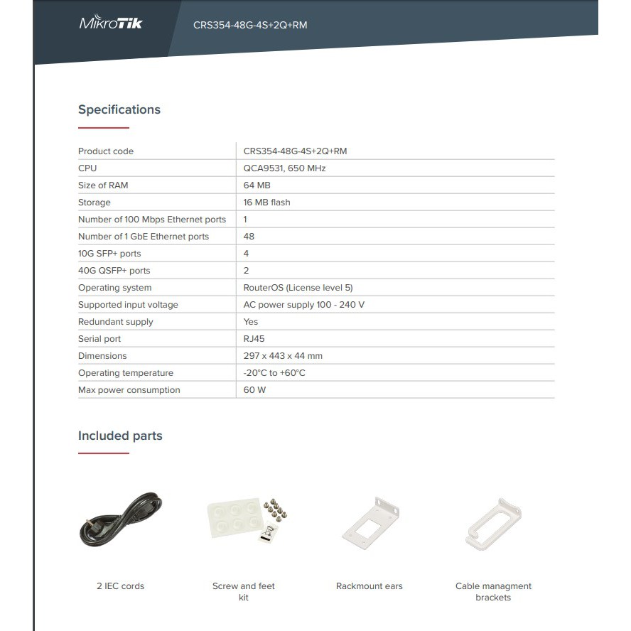 MikroTik CRS 354 48G 4S+ 2Q+ RM CRS354-48G-4S+2Q+RM