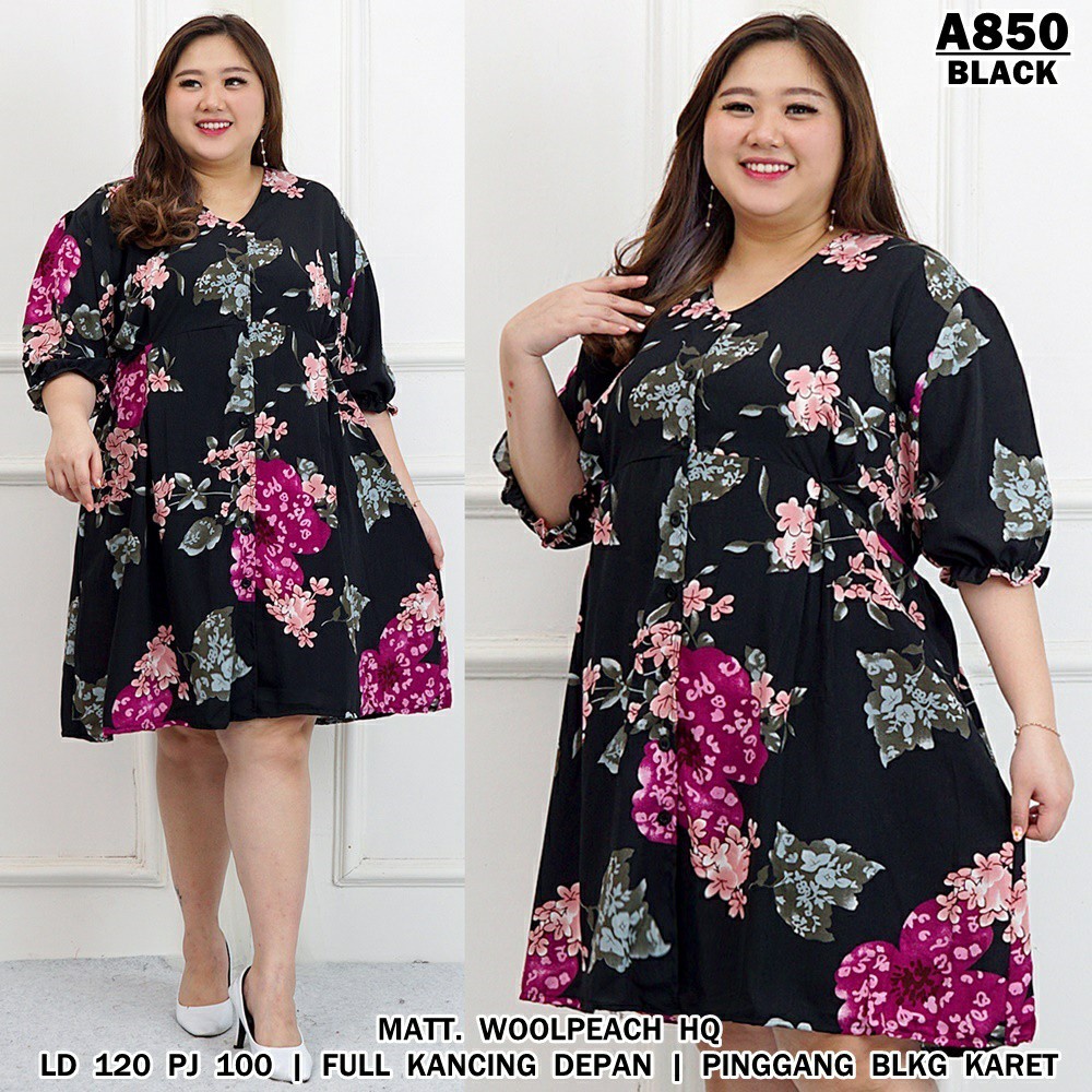 WSE390 - Dress Calista BIG SIZE JUMBO UK XXXL LD 120 CM PJ 100 CM Woolpeach Dress Wanita Jumbo Dress Besar Tunik Wanita PREMIUM QUALITY