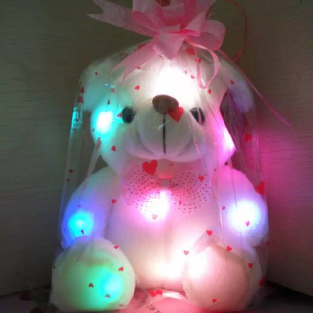 (READY LOKAL)1kg=7pcs Boneka Beruang Teddy Bear Putih Menyala LED + Bicara I Love You