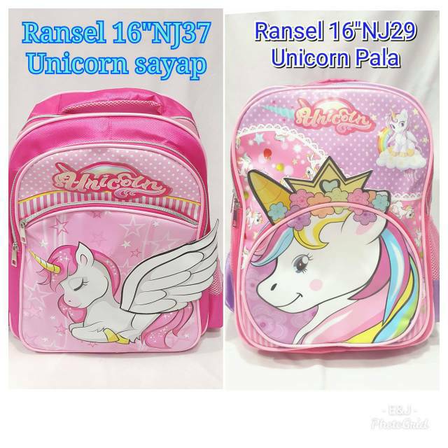  Tas  ransel anak sekolah SD 16 Unicorn sayap dan rainbow 