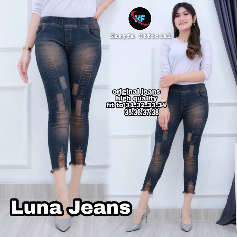 LESLAR CELANA JEGGING JEANS SOBEK 7/9 // LEXY JEANS LASER KOTAK FULL KARET #2