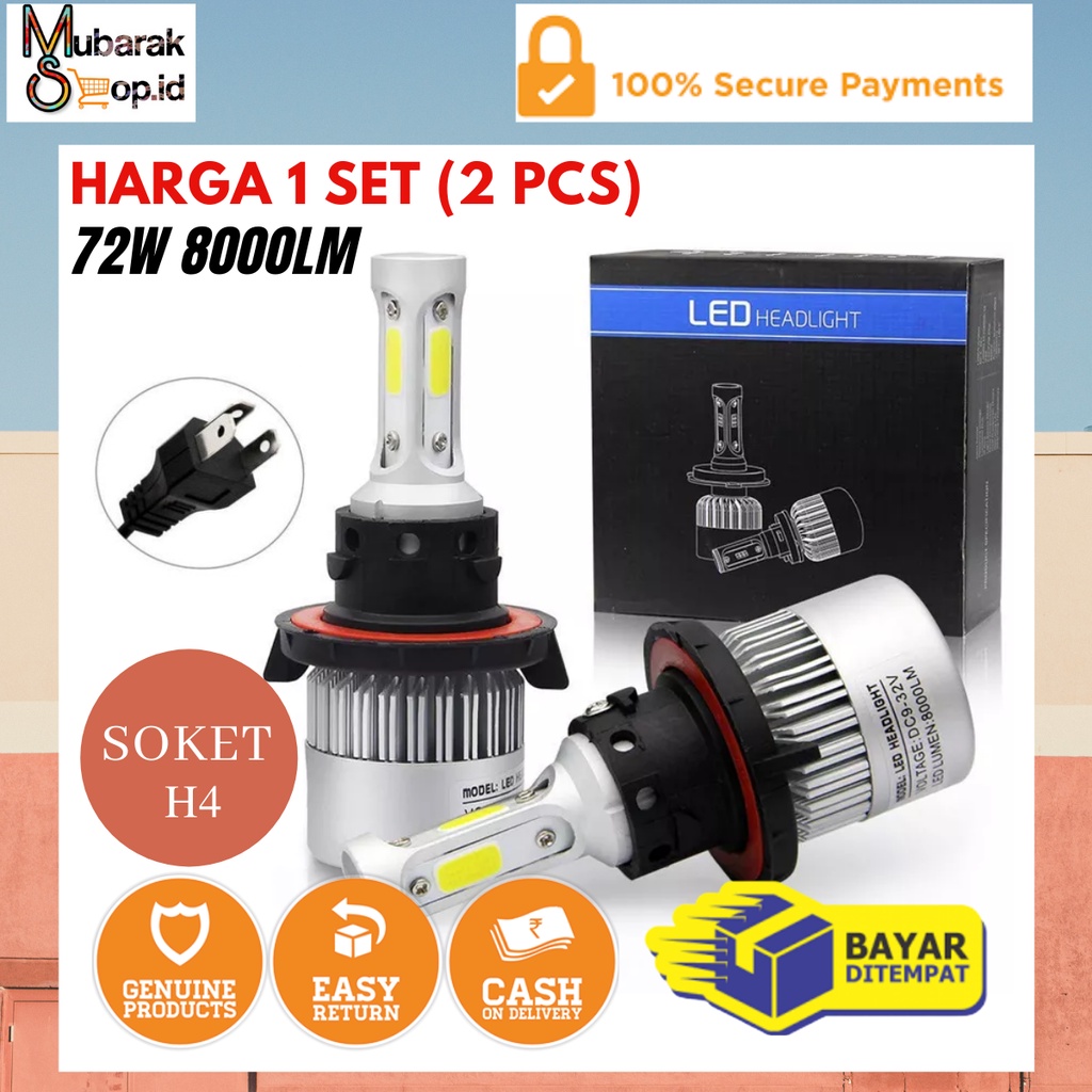 LAMPU LED H4 HEADLAMP MOBIL S2 CHIP Lampu Utama Mobil LED H4 Lampu Mobil LED COB Headlight 8000LM De
