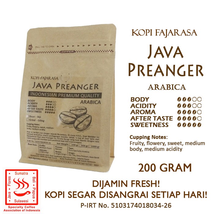 

Kopi Fajarasa Java Preanger Malabar Biji Kopi Arabica 200 gram - Biji Utuh