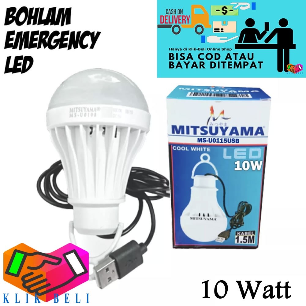 Bohlam USB Emergency 5 / 8 / 10 / 15 Watt LED Mitsuyama Lampu Panjang Kabel 1,5 Meter