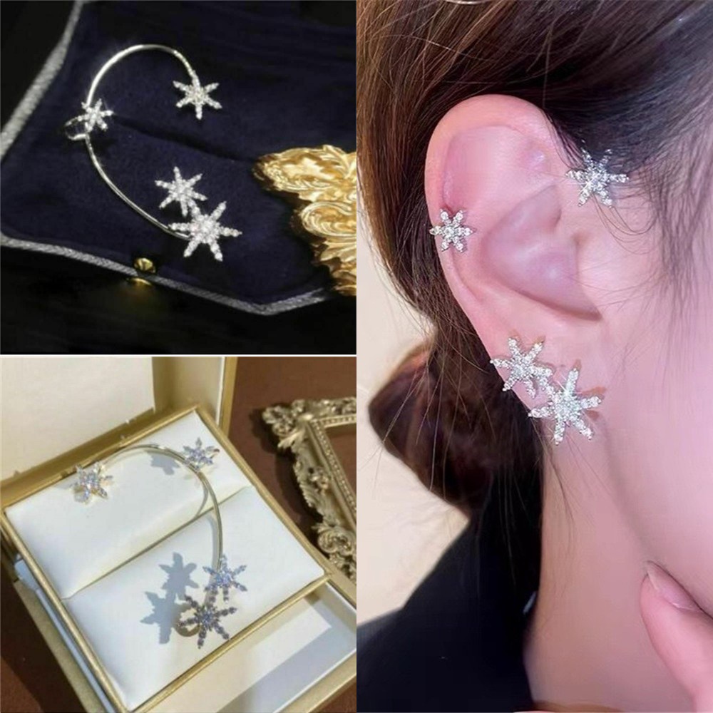 1pc Anting Klip Tanpa Tindik Bentuk Snowflake Untuk Wanita