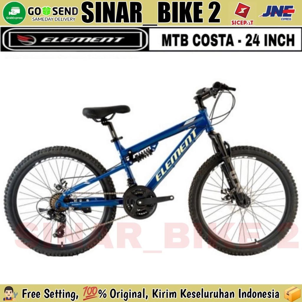 Sepeda Gunung MTB ELEMENT COSTA Ukuran 24 Inch 7 Speed Full Suspensi