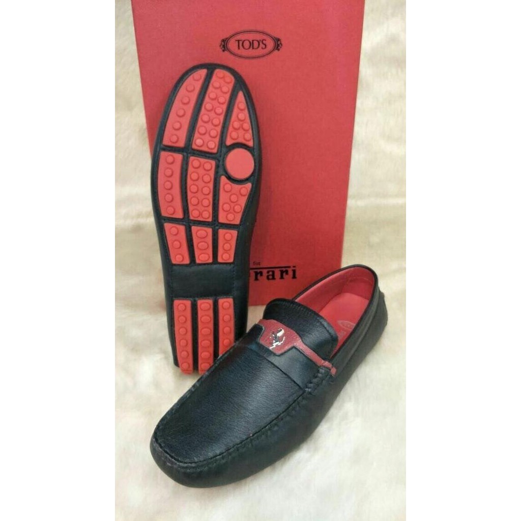 Best Quality ORI LEATHER JUAL SEPATU TODS LOAFERS BLACK LEATHER FERRARI MIRROR QUA MURAH