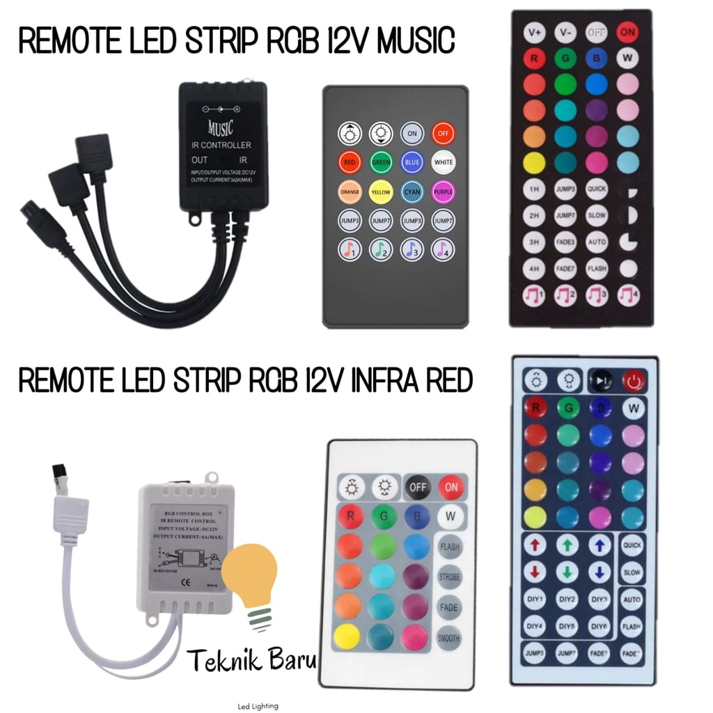remote controller led strip rgb 1 2 cabang remote besar 44 tombol sensor suara music ir tombol 24 44