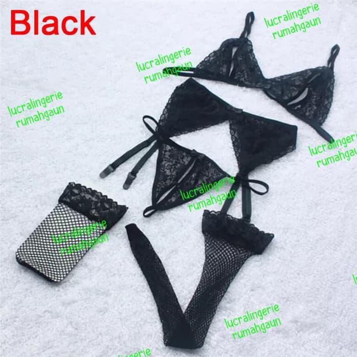 HEMAT LINGERIE BRA SET KOMPLIT BSG50 BRA G STRING GARTER STOCKING 
