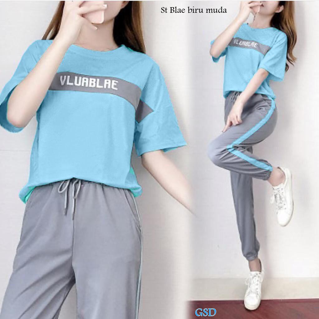 Set Blae/Pakaian Setelan Joging/Set Baju Celana Casual Santai Cewek/Setelan Baju Olahraga Wanita