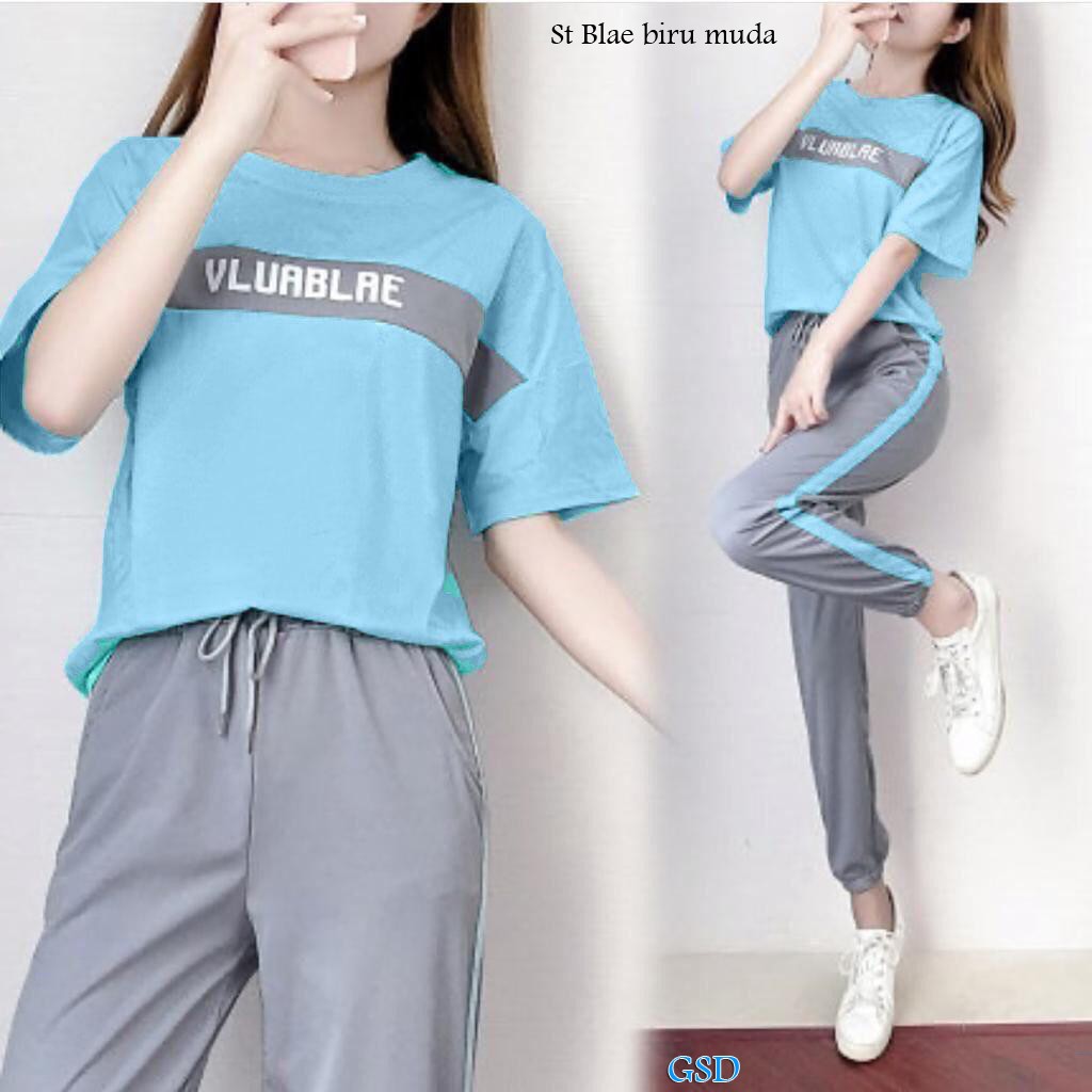 Set Blae/Setelan Baju Celana Wanita/Set Baju Celana Kasual Casual Training Olahraga Gym Jogging