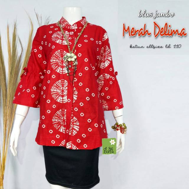 Blus terompet merah delima batik modern