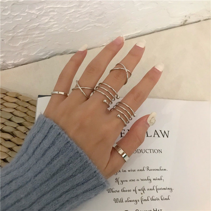 6 Pcs/set In Korea Cincin Gaya Punk Geometris Cincin Indah Pesta Pernikahan Wanita Fashion Perhiasan