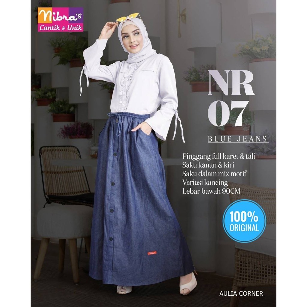 Contoh Bawahan Rok Rok Panjang Muslimah Terbaru Nibras NR 07 Blue Jeans ORIGINAL Model Casual