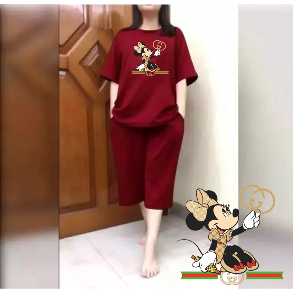 Setelan Wanita JUMBO + Celana Kulot 3/4 Big Size LD 120 Miky Mouse 02