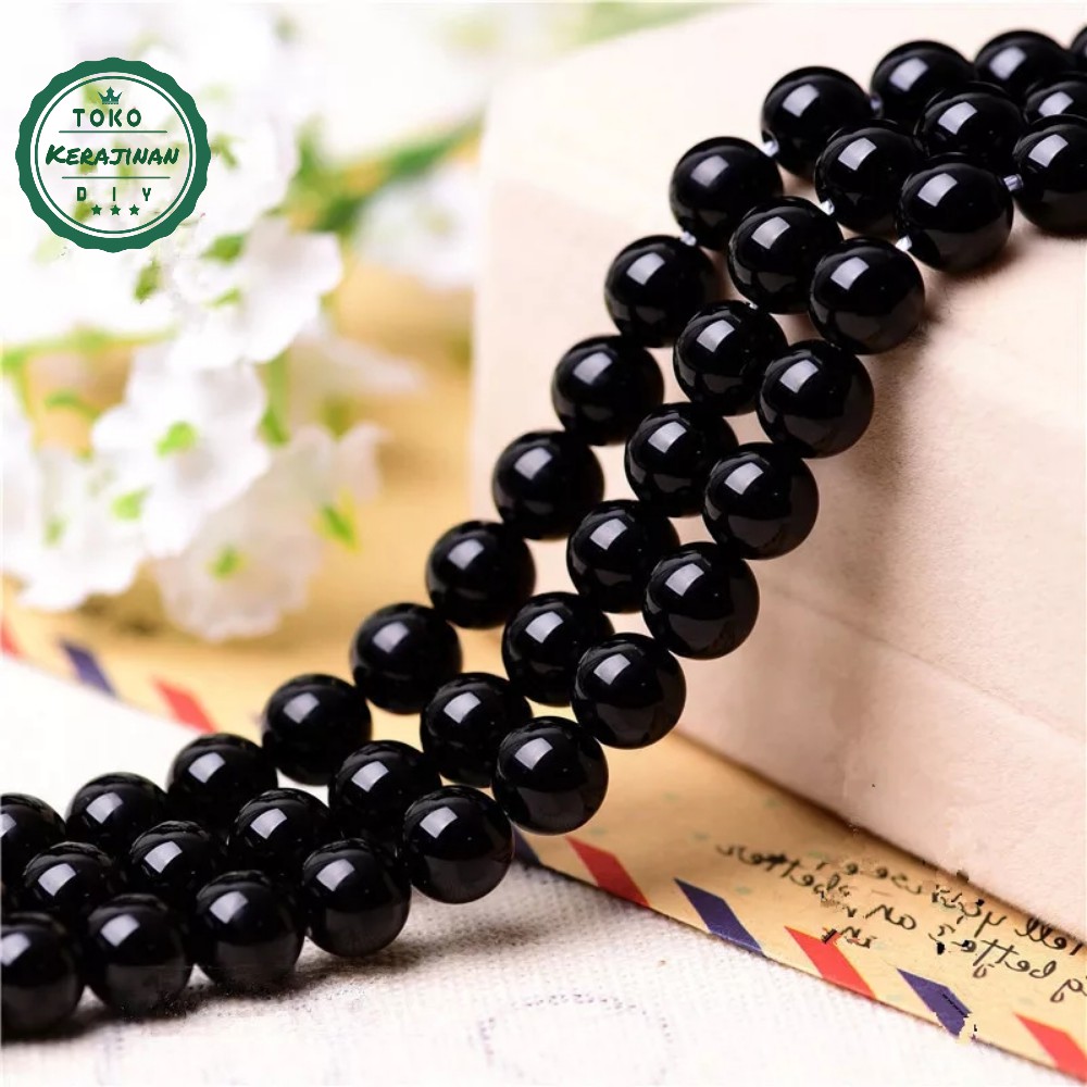 Bahan Gelang Batu Alam Black Onyx Hitam Bahan Kerajinan DIY