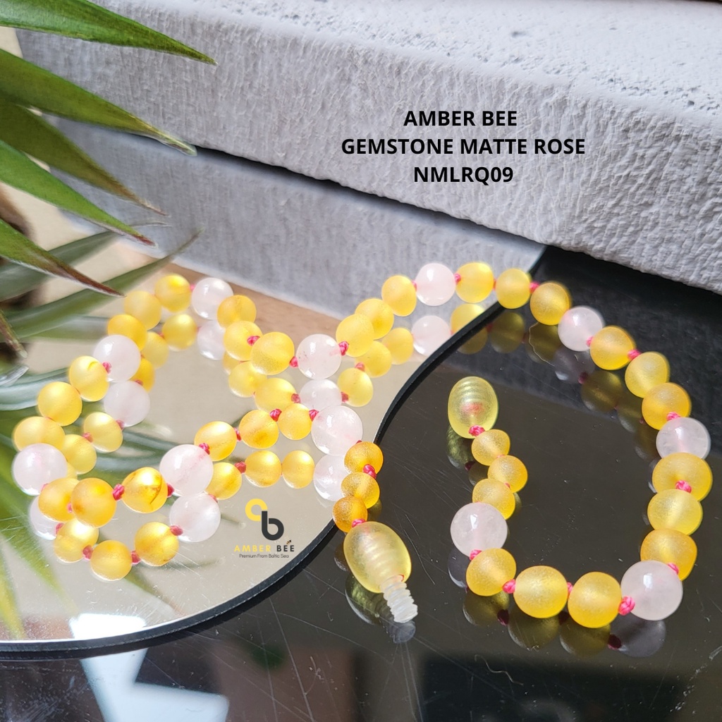 Kalung Amber Anak Premium Matte Gemstone Lime Rose Quartz NMLRQ09 By Amber Bee