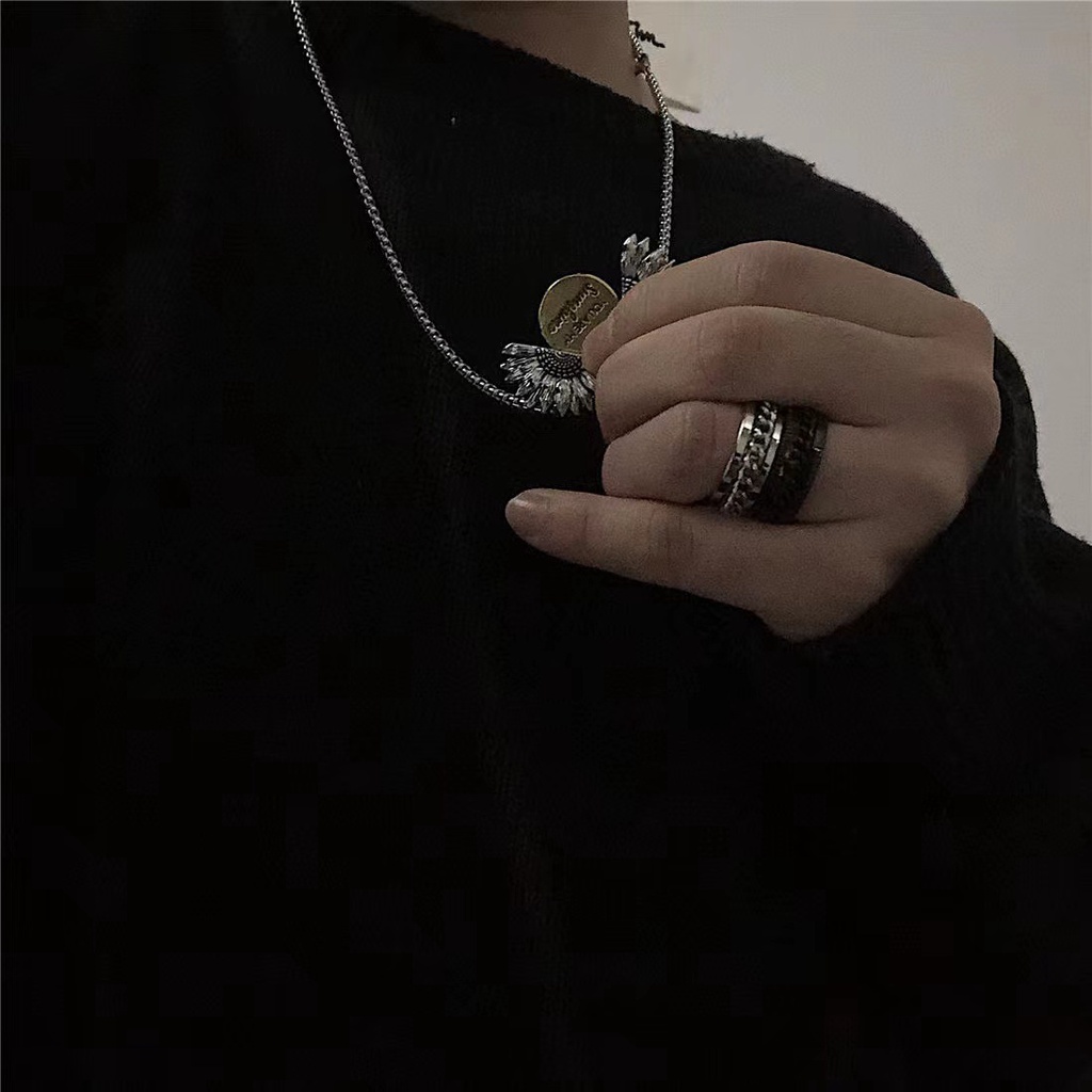 Kalung Rantai Panjang Liontin Bunga Matahari Gaya Korea Hip Hop Retro