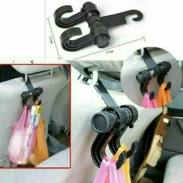 [BISA COD] Hanger Mobil Gantungan Mobil Car Hanger Barang Hook Headrest Organizer Belanjaan Double 2 Hook