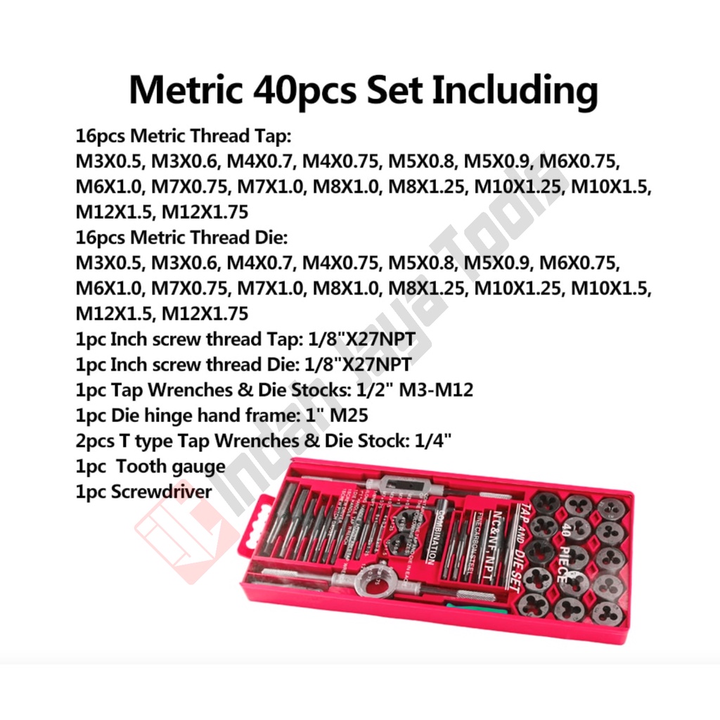 KODENKI TND202 Hand Tap Die Set 40 Pcs Tap Snai Set 40 Pcs Senai Baut