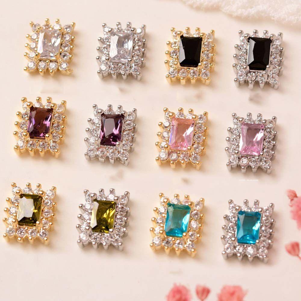 Mxbeauty Persegi Panjang Kuku Berlian Imitasi Mewah DIY 3D Kuku Pesona Manicure Nail Art Ornamen Zirkon Kristal Perhiasan Kuku