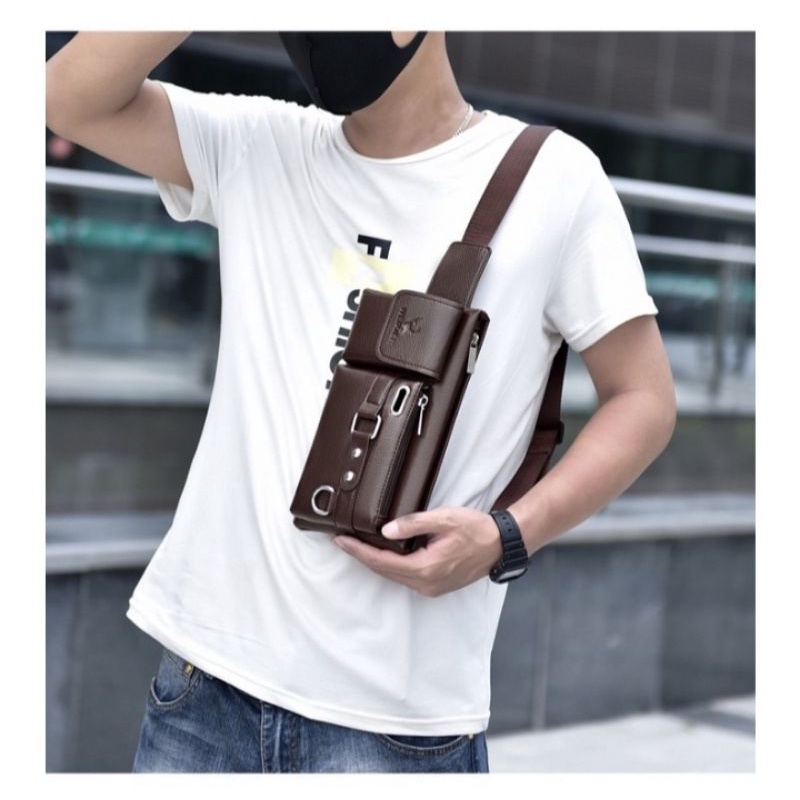 PTM-tas slempang dada-slingbag pria kulit-waistbag pria cross body