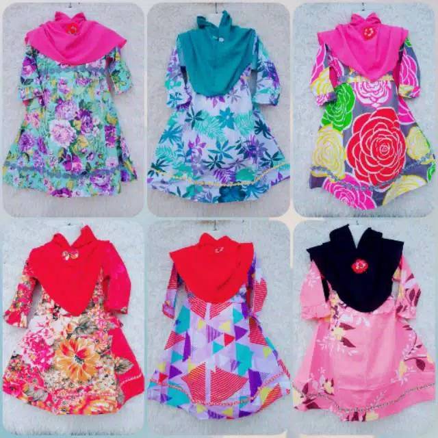Gamis anak motif plus khimar grosir kodian 009
