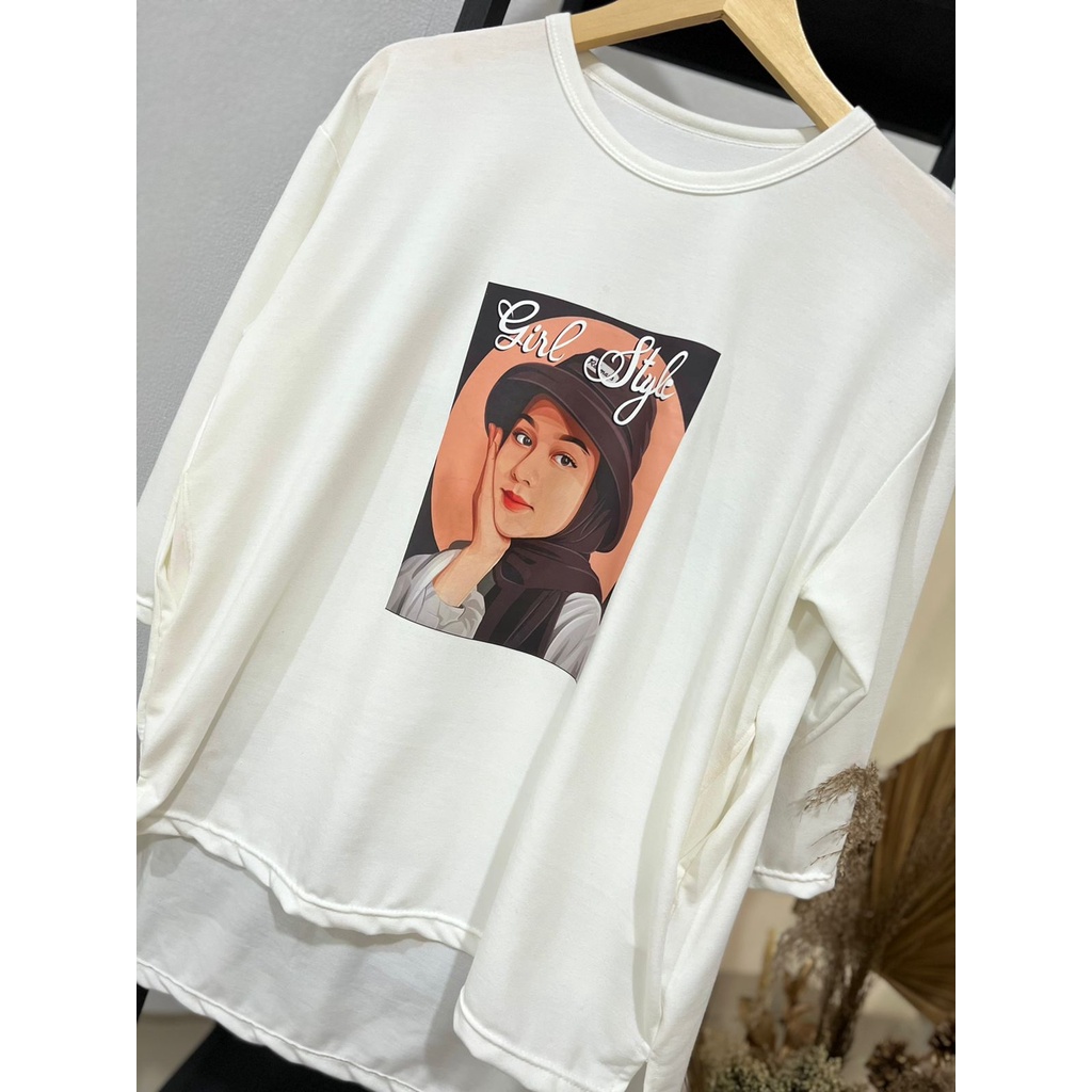 Baju Atasan wanita over size /Kaos Wanita/Atasan Wanita/Kaos wanita Lengan Panjang MOTIF GAMBAR WANITA HIJAB/HIJAB  STYLE 2022/pakaian wanita terbaru 2022