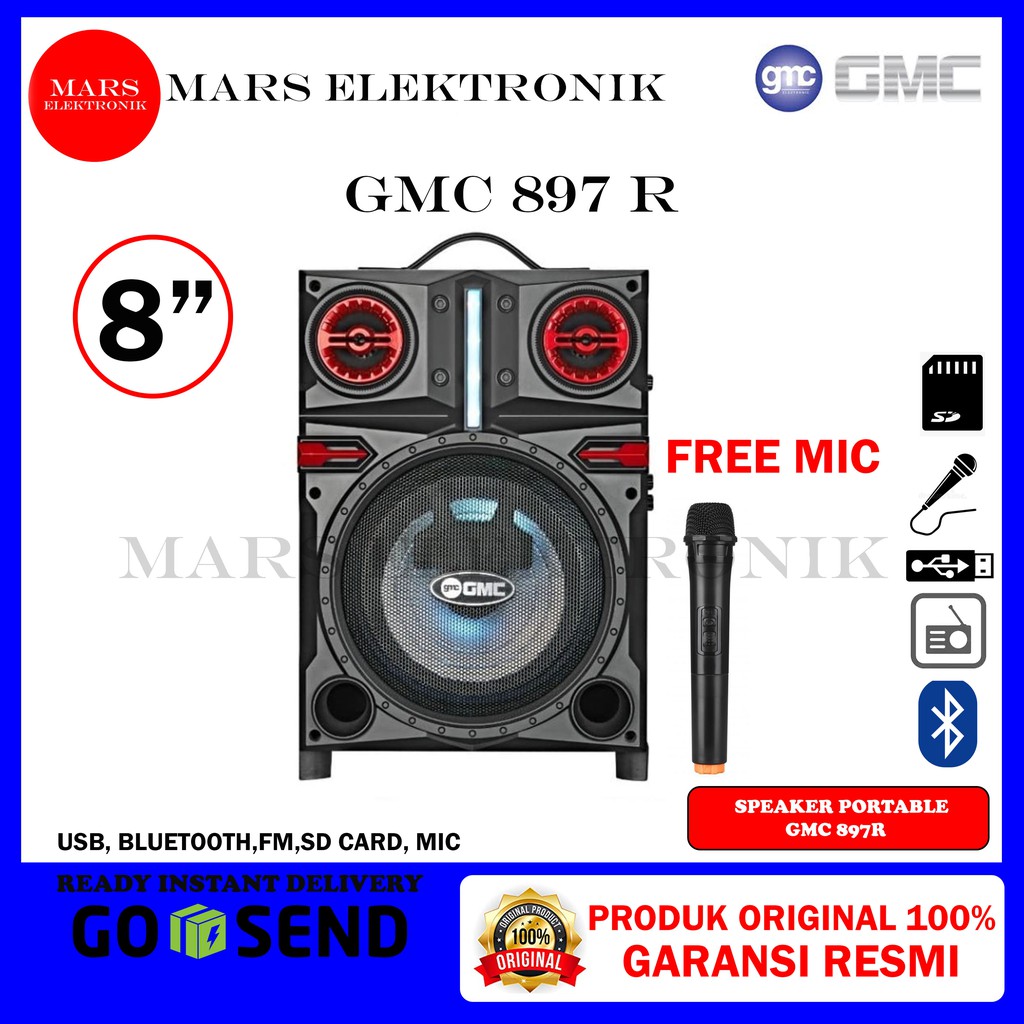 SPEAKER GMC PORTABLE 897R / 8 INCHI / 897 R / FREE MIC / READY