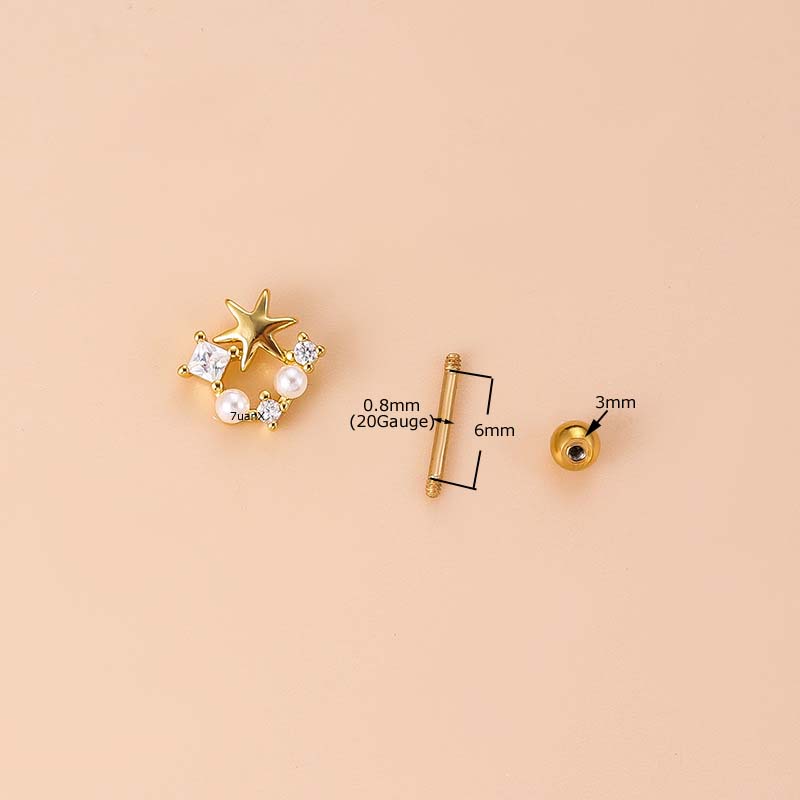 1 Pc Anting Stud Sekrup Kepala Ganda Bentuk Ekor Mermaid Bahan Stainless Steel Untuk Tindik Helix Pinna Upper Lobe 20Gauge