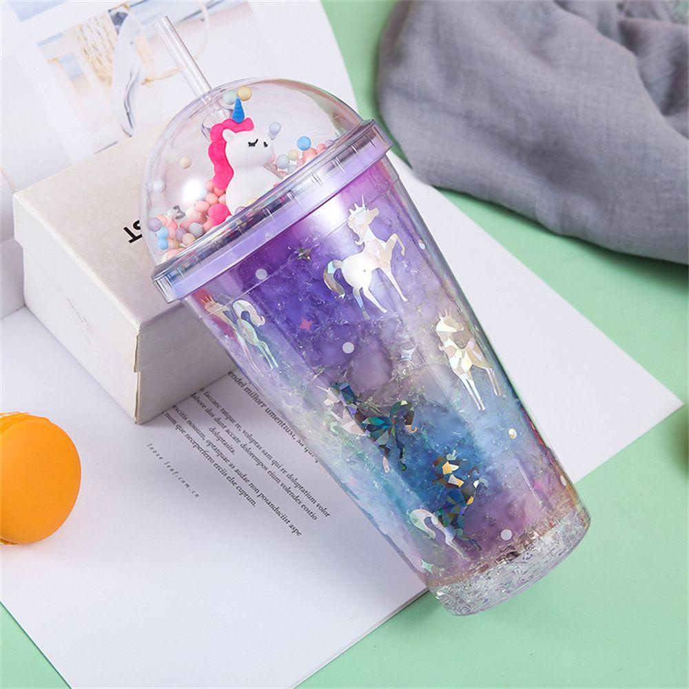 Suyo Botol Minum 450ml Motif Unicorn Reusable Dengan Sedotan