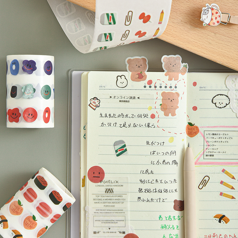 Stiker Kertasselotip Washi Gambar Wajah Beruang Tersenyum Lucu Untuk Jurnal-4