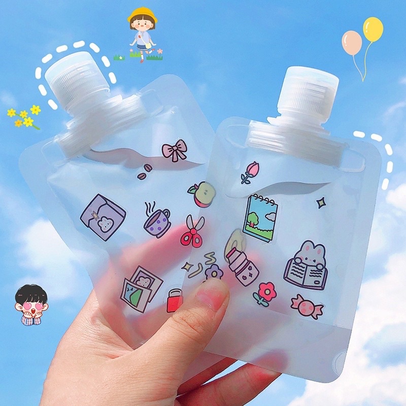 Squeeze Pouch Travel Aesthetic | Botol Refill Moisturizer, Sabun, Lotion, Sampo, Sunscreen, Cream, Cairan, dll.