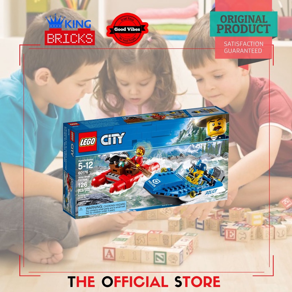 LEGO Original CITY 60176 Wild River Escape - Mainan Anak Edukasi Kapal Motor Mobil Polisi Maling