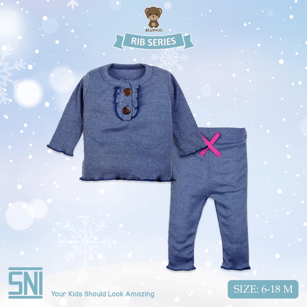 Bearhug  Setelan Lengan Panjang Rib  Bayi Perempuan  XSE9 Mixcolour Kancing Ruffle 6-18M-3