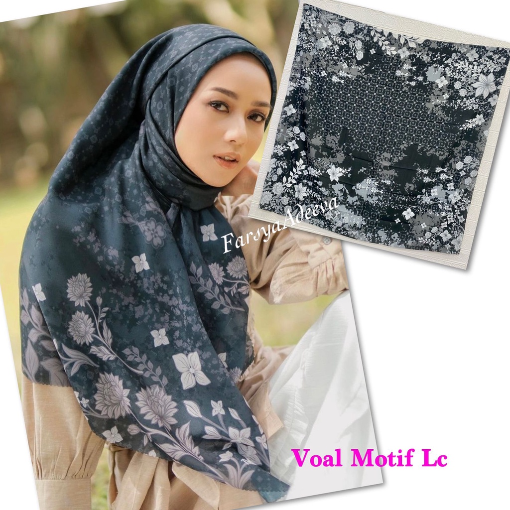 Kerudung segiempat motif terbaru segiempat motif deenay kw bahan voal grosir segiempat motif termurah Safa Hijab-AMARILIS BLACK