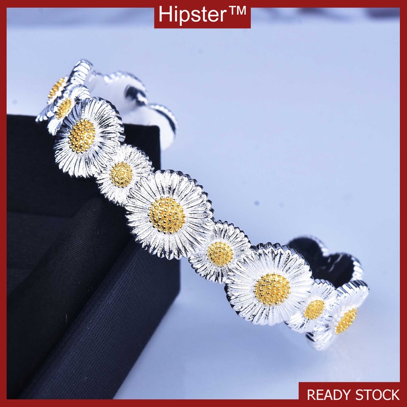 Italian Handmade Brushed Craft Vintage Daisy Palace Style 925 Silver Bracelet