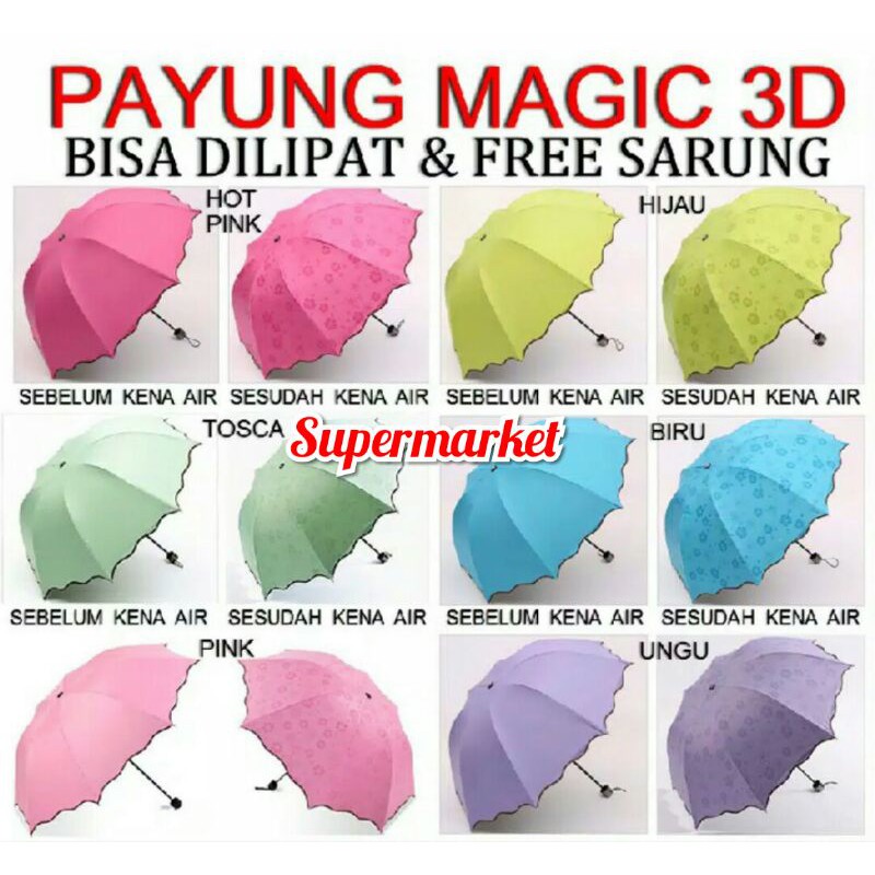 Payung Magic Umbrella 3D / Payung Hujan Dengan motif Yang Muncul Bila kena Air