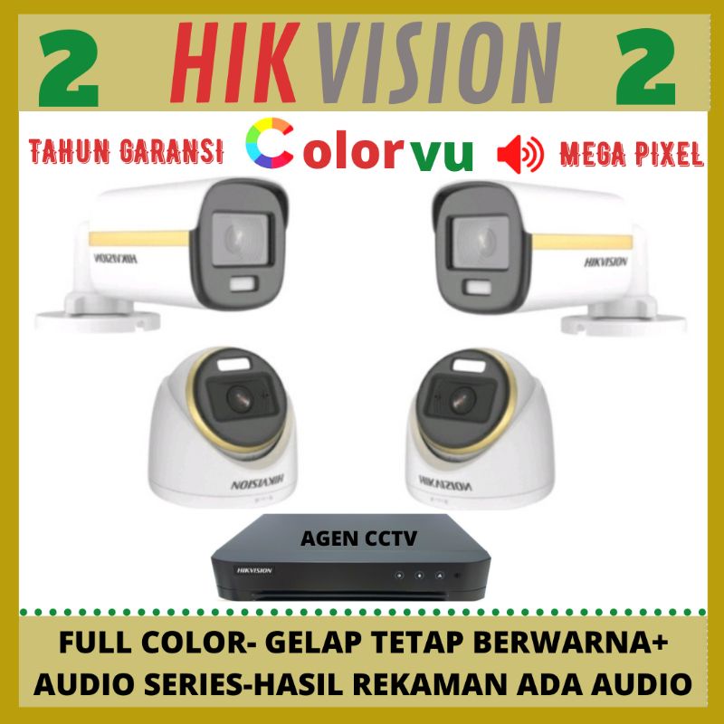 PAKET CCTV HIKVISION COLORVU 2MP 4 CHANNEL 4 KAMERA AUDIO FULL COLOR