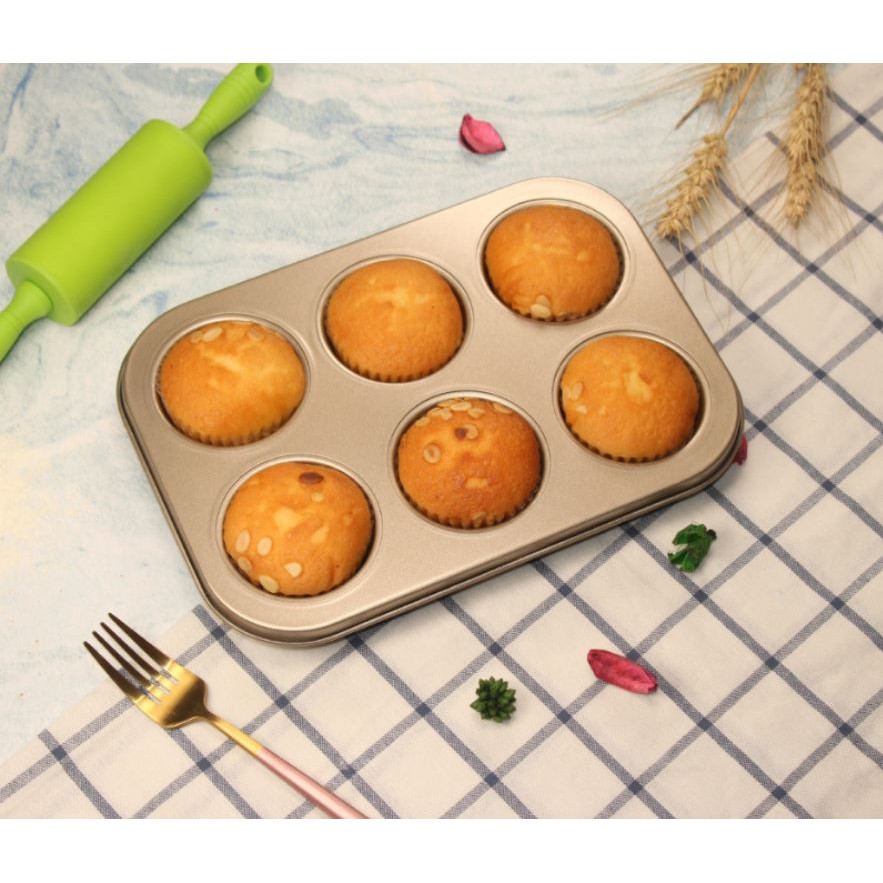 Loyang Kue Pastry Non-Stick Loyang 6 Cup Muffin Pan Teflon