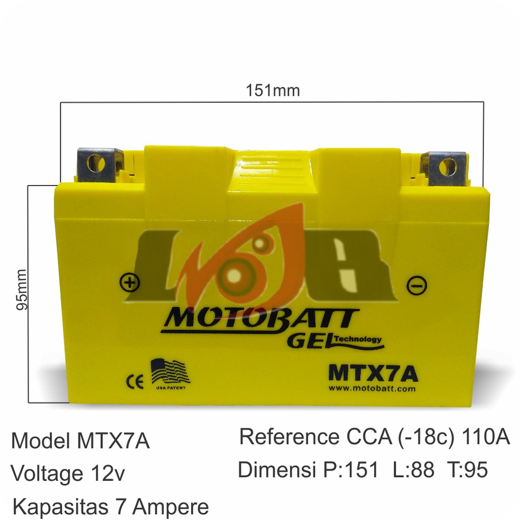 Accu Motobatt Gel MTX7A YTX7-BS YTX9-BS Ninja 250 Minerva Kymco Benelli