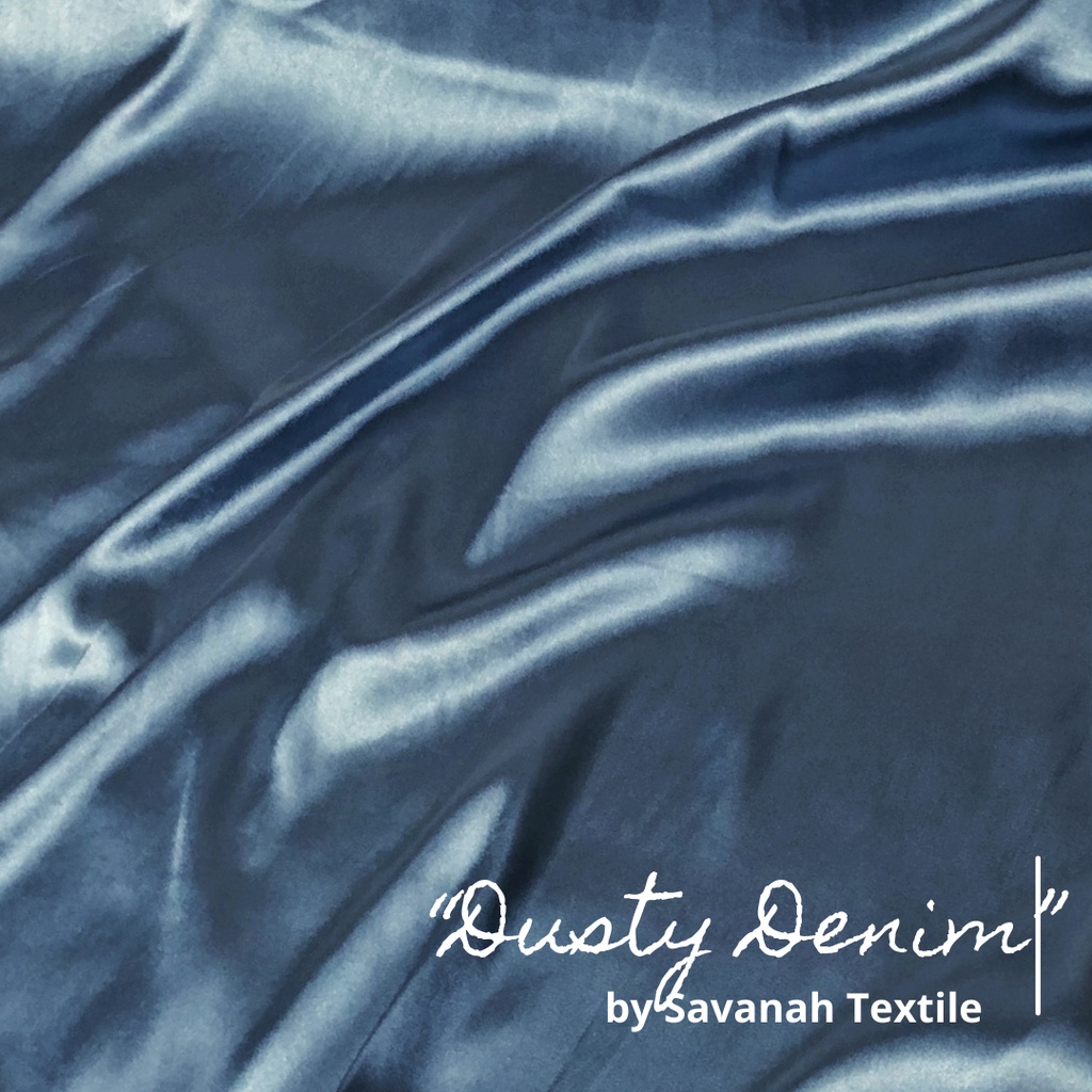 1/2 meter Kain Satin Silk Maxmara/ Sateen Sutra PREMIUM luxury-Dusty Denim