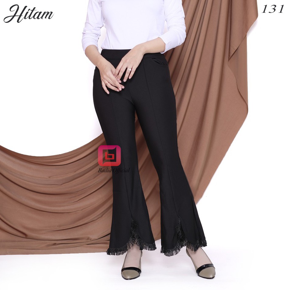 celana cutbray rumbai highwaist scuba tebal shireen model tali rumbaiy bagian ujung kaki wanita premium