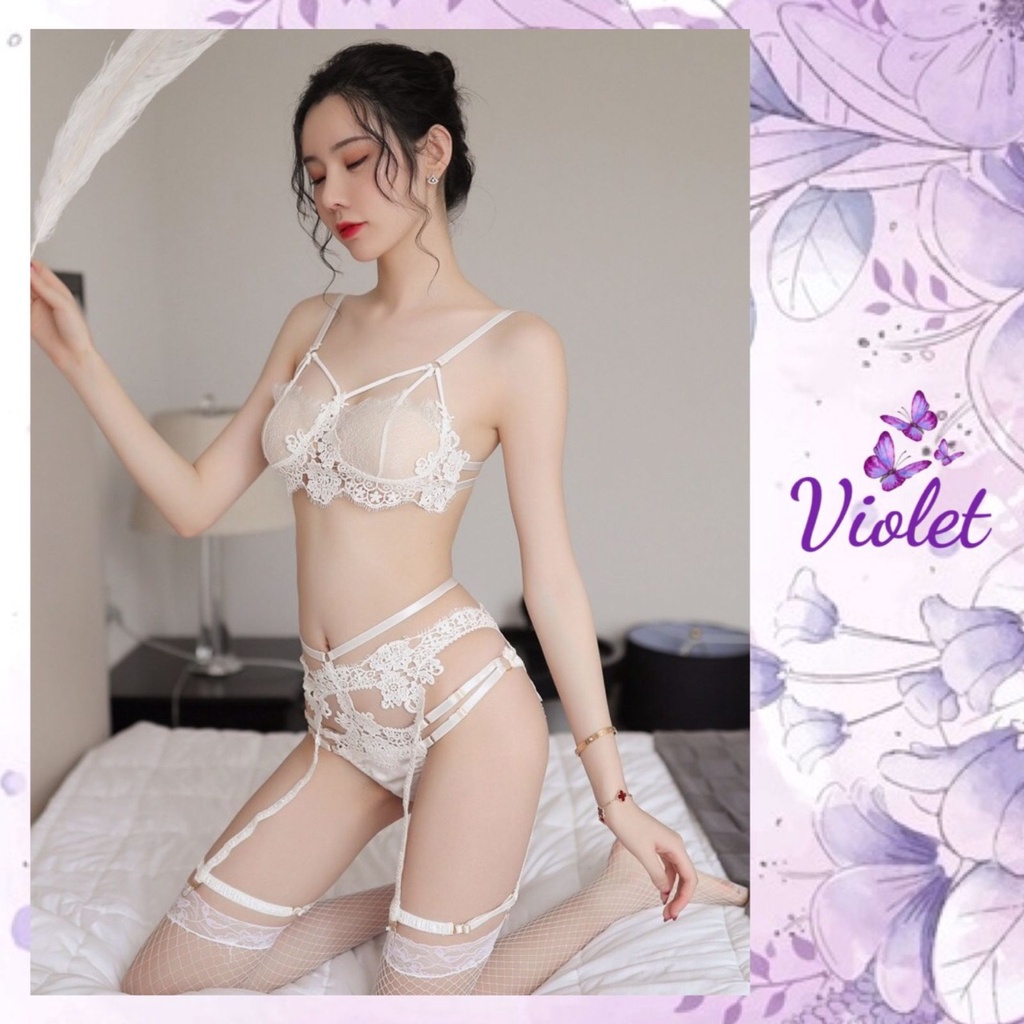 Violet Set Lingerie Seksi Eksotis Set Celana Dalam Wanita Lingerie Y-line Lingerie Seksi Bordir Bung