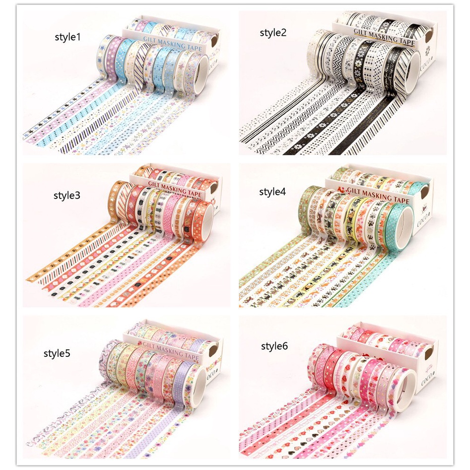 10 Pcs / Set Stiker Tape Washi Motif Lucu Untuk Scrapbook